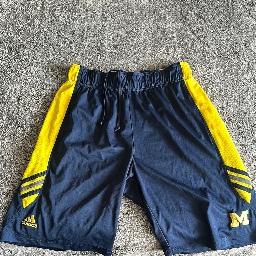 Adidas Men's Navy and Yellow Athletic Shorts